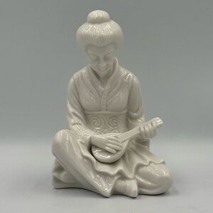 Vintage Porcelain Japanese Geisha Figurine Playing Mandolin
